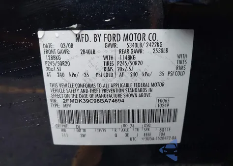 2008 Ford Edge Limited z USA, uszkodzony, nr VIN 2FMDK39C98BA74694